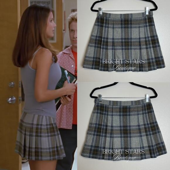 Rare Plaid Pleated Mini Skirt ASO Cordelia Chase BtVS Womens 10P Vintage Tartan - Picture 2 of 6